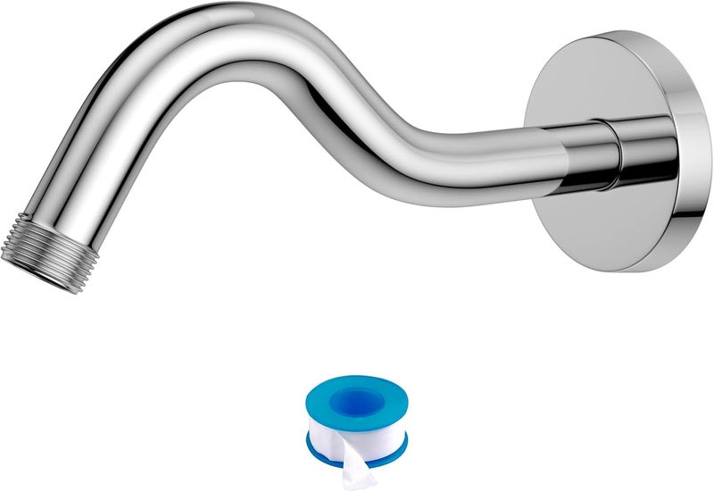 Lordear 8 Inch Chrome Curved Shower Arm Extension With Flange, T304 Stainless Steel Pipe for Rain Shower Heads - Image 1